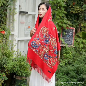 Элегантный мусульманский вышитый женский шерстяной шарф